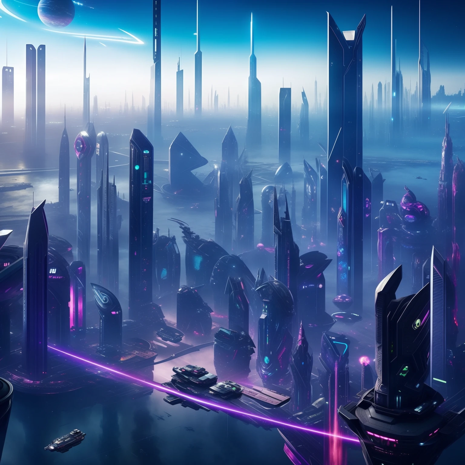 Space City、Futuristic cities、alien、floating in the universe、cyberpunked、The streets are lined with skyscrapers、A space station、top-quality、​masterpiece、２４century、dream、utopian、planet earth、World of Dreams、Fantasia、𝓡𝓸𝓶𝓪𝓷𝓽𝓲𝓬、Beautiful city