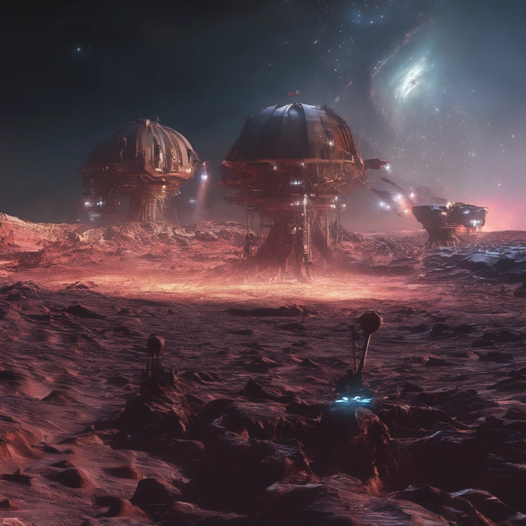 Mine field illustration，Stereo equidistance，starlights，Dingdall effect，Light and shadow intensification，3D modeling，Four-dimensional model，Ultra i realism engine，rendering，Studio lighting，The light shines，Fantasy atmosphere，vibrant with colors，32K，Surface reflected light.Complex background