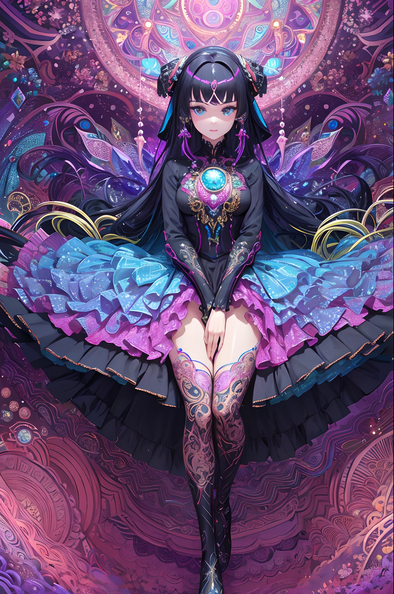 (tmasterpiece,top Quority,best qualtiy,offcial art,Beauty and aesthetics:1.2),(1girll:1.3),The is very detailed,(s fractal art:1.2),Extremely colorful,Most detailed,(zentangle:1.2),(dynamicposes) , (abstract backgrounds:1.5), (traditionalcostumes:1.2), (shiny skins), (many color:1.4), The upper part of the body,Mechanical background,cyber punk perssonage,epcot,anno 2070,Motorized cable tubing