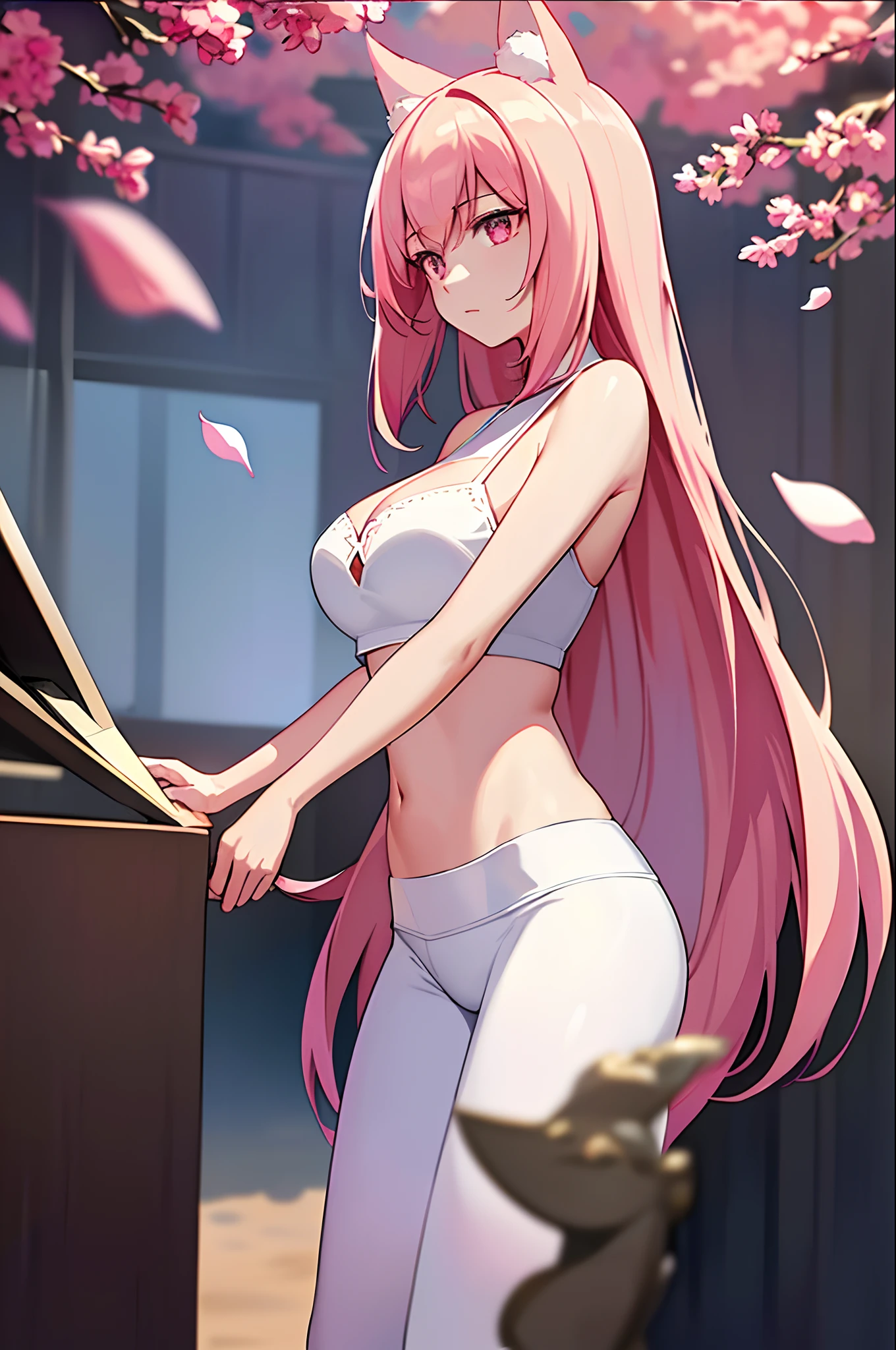 nsfw, 1girl, game cg, topless white dress, cleavage visible, shoulders visible, short white skirt, cameltoe wet black panties, small white beret, jewel pendant, gigantic breasts, pink hair, long hair, straight hair, princess hairstyle, ahoge, pink eyes, masturbation, hands on crotch, indoors, M legs,