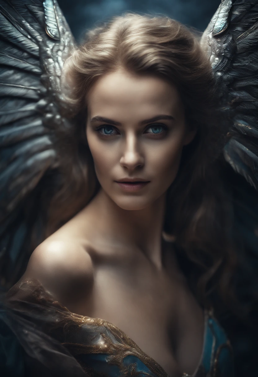 Cosmic Fallen Female Angel, Bright and clear eyes, Biomechanicals, Strangely, horrid, nightmare, Very bright colors, Light particles, There is bright light, Mshiv, wallpaper art, ultra HD wallpaper