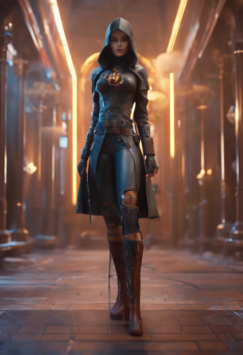 A fullbody nun,atomic heart,her face is human but body is machine,beautiful girl,Holding a MP5 in each hand,detailed pretty face,steampunk,gear, black long stockings,fantasy, global illumination, backlighting, bloom, ((cold light)), sharp focus, photo realistic, detailed skin, background out of focus, cinematic composition , ultra-detailed, realistic , hyper-realistic , volumetric lighting, 8k, trending on artstation