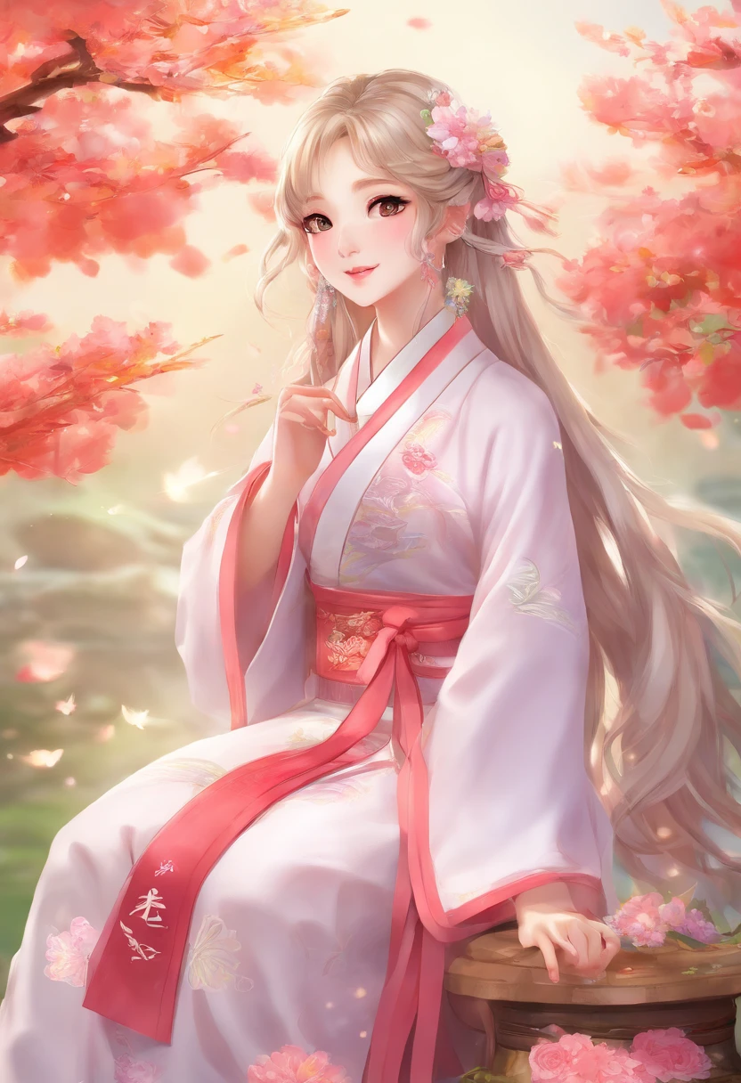 An ancient Chinese girl, Light-colored hair, Slightly curled, Realistic facial features, Hanfu，high high quality，big breasts beautiful，tmasterpiece，Best quality at best