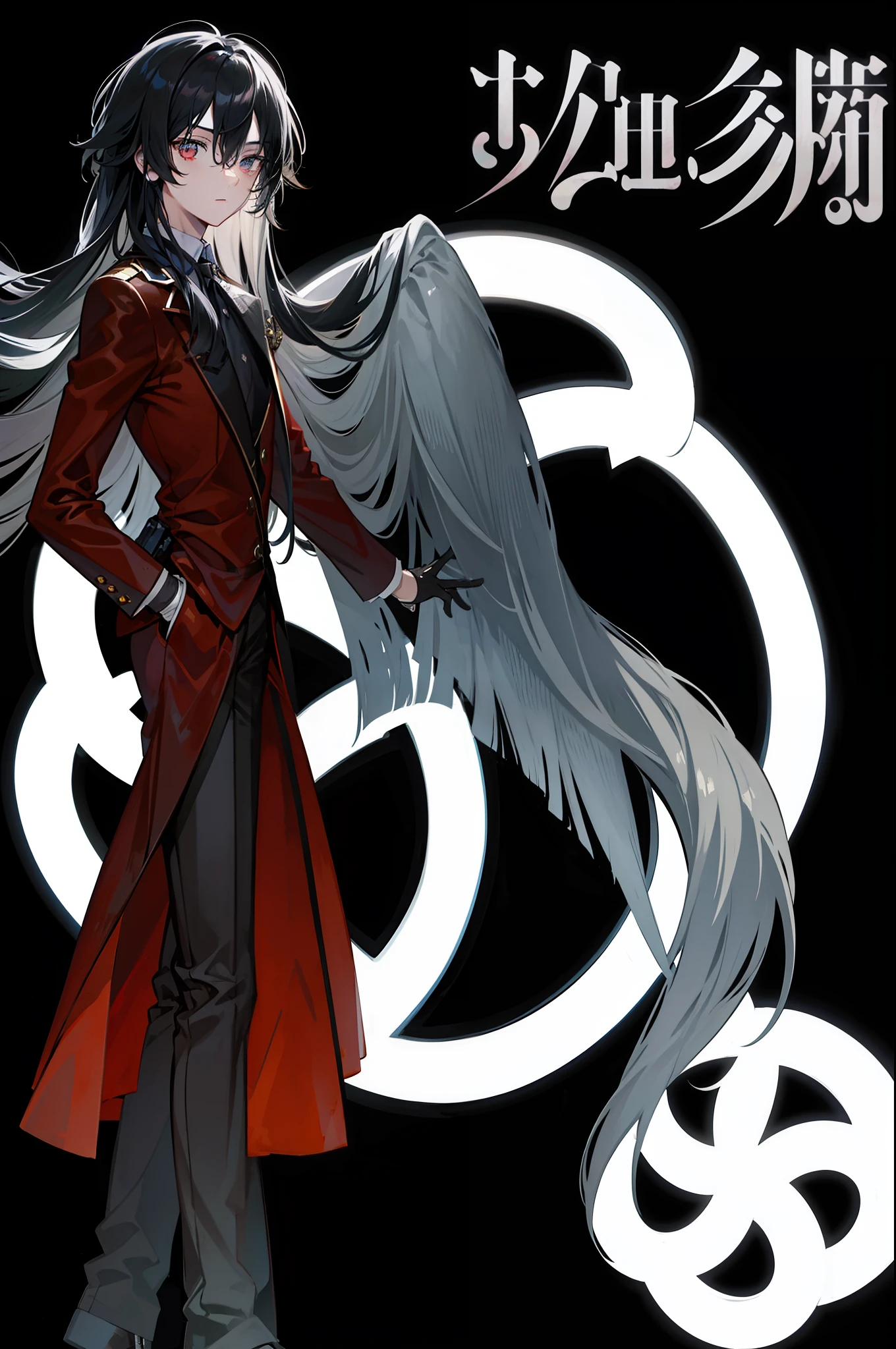 (masterpiece), (bestquality), highlydetailed, ultra-detailed, dark, (1 character), (black hair), (disheveled hair), (handsome), (elegant), (heterochromia:0.5), (silver right eye:0.7), (golden left eye:0.3), 1boy, (long hair), solo, transparent background, (very long hair), black background