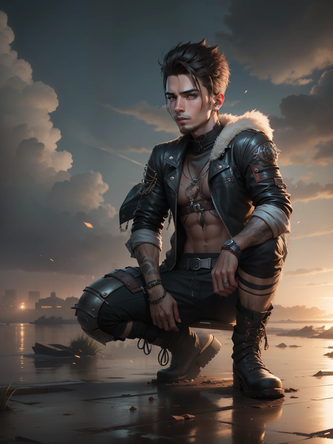 The animations are rich in detail。A thin 40-year-old man,Timid and cunning look,Obscene and treacherous, Mercenary,This is a high-quality 8K masterpiece, fantasy,Earth element magic,sewer background