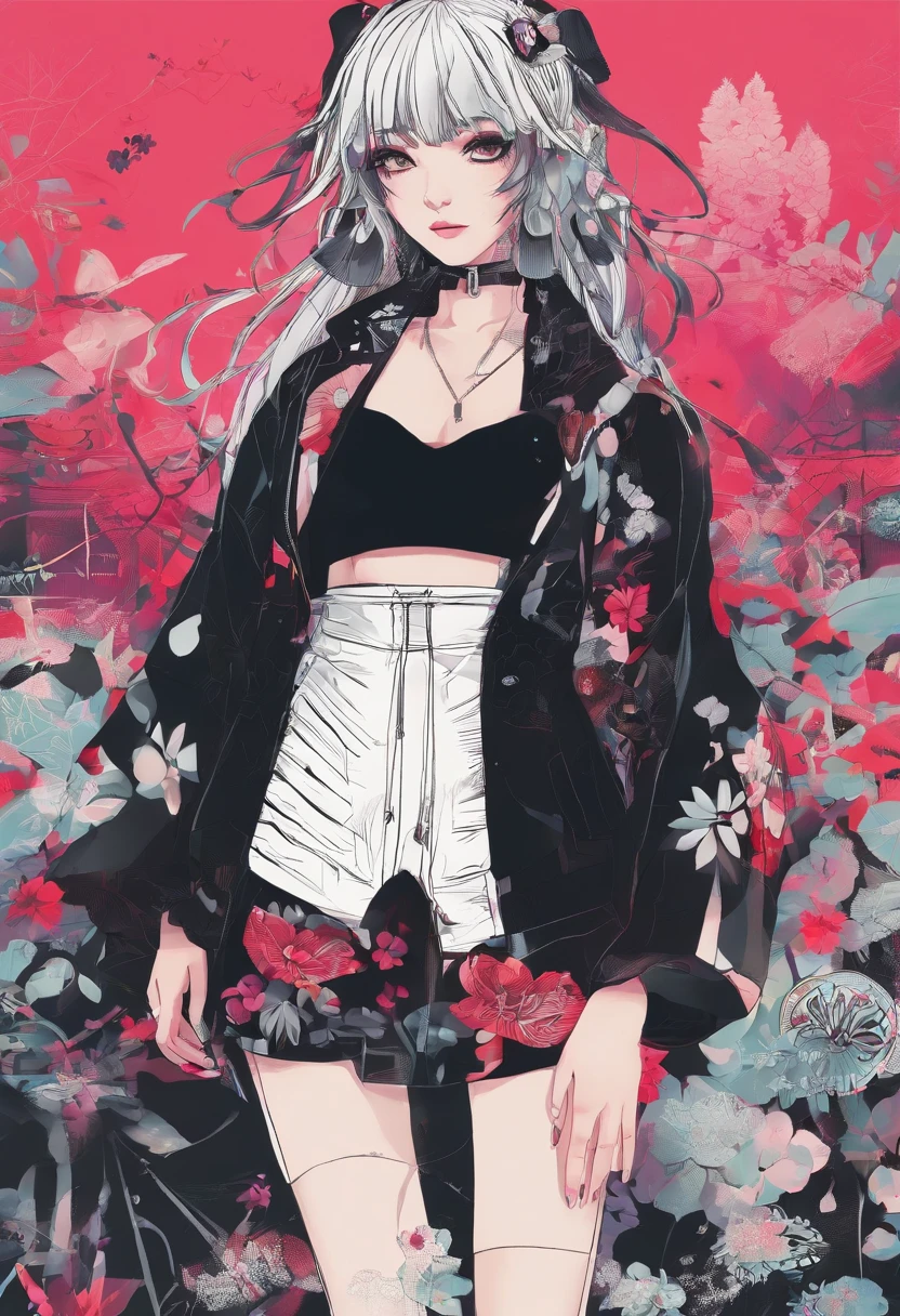 Girl with dark aesthetics, roupas pretas e olhar sinistro