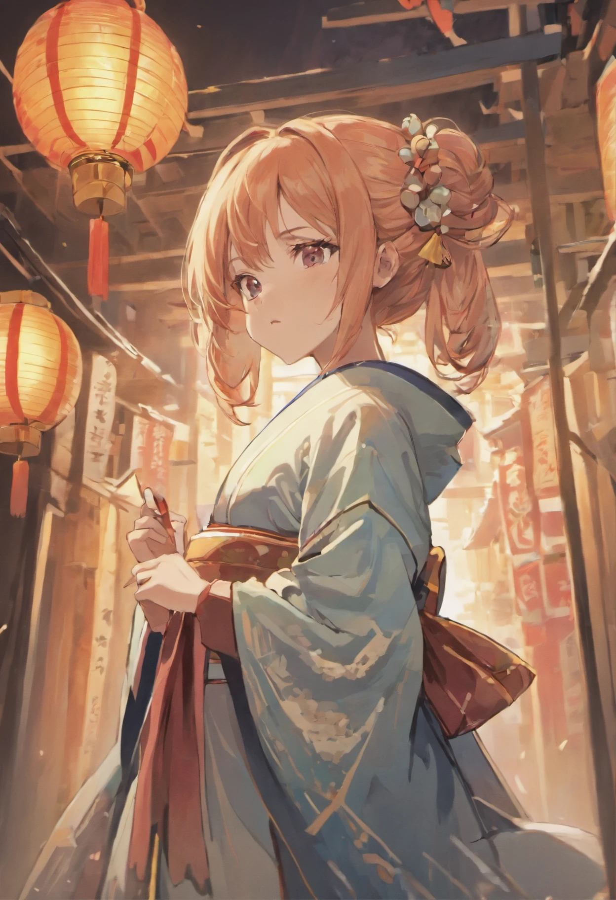 Best Quality,A teenage girl,japanaese girl,japanese kimono:1.4,Cyan Dragon Pattern:1.8,Red lantern:1.8,Temple fair background:1.8,natural soft light,fine lines,ultimate quallity,The 8k quality,Clear Detail:1.8,masutepiece