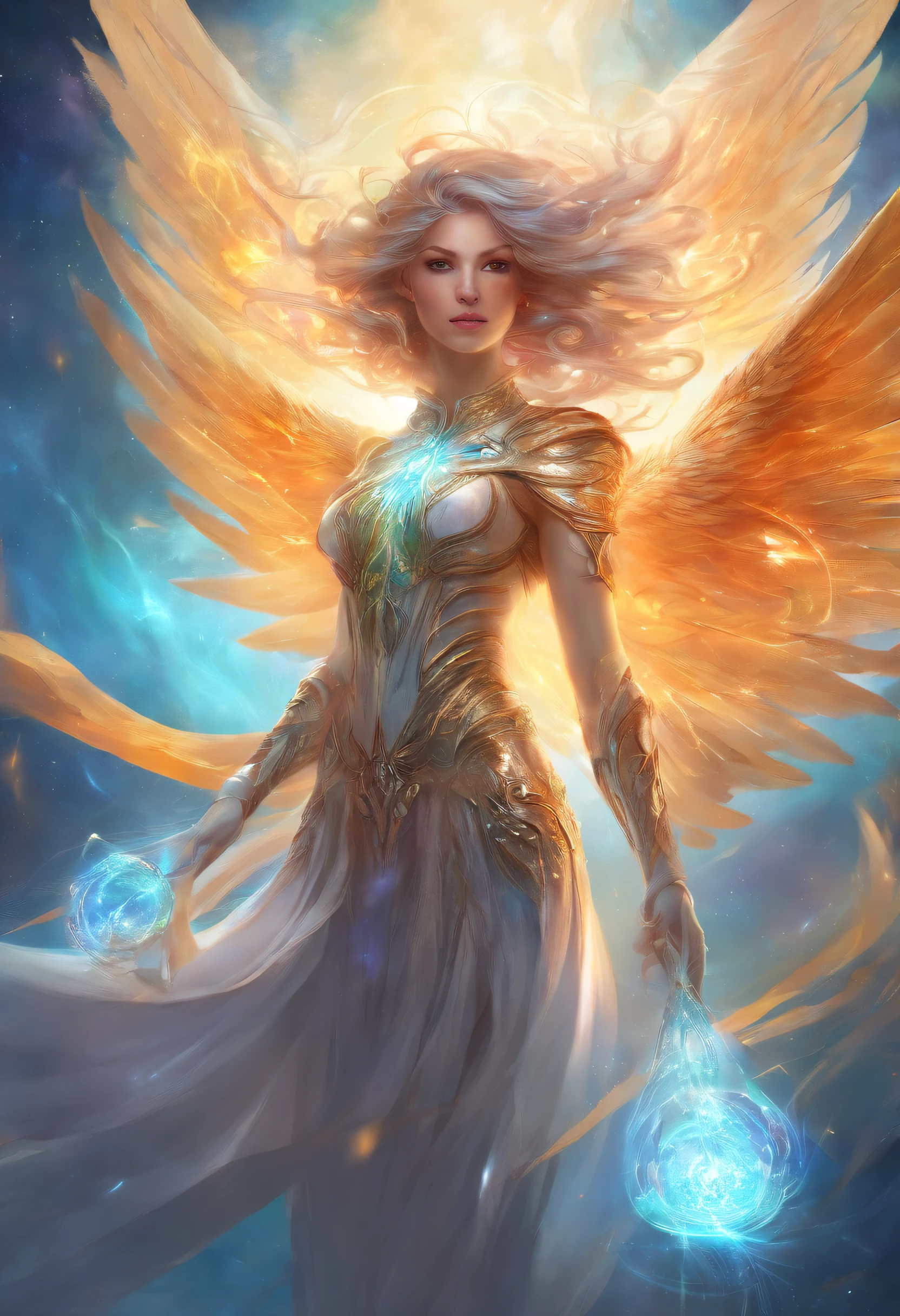 Cosmic Fallen Female Angel, Bright and clear eyes, Biomechanicals, Strangely, horrid, nightmare, Very bright colors, Light particles, There is bright light, Mshiv, wallpaper art, ultra HD wallpaper