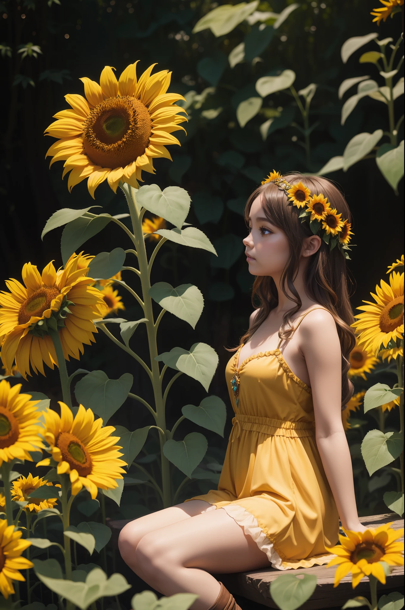 1girl in, Solo, Sunflower little fairy, Fantasy, Fantasy Fairy, 8K, Photography