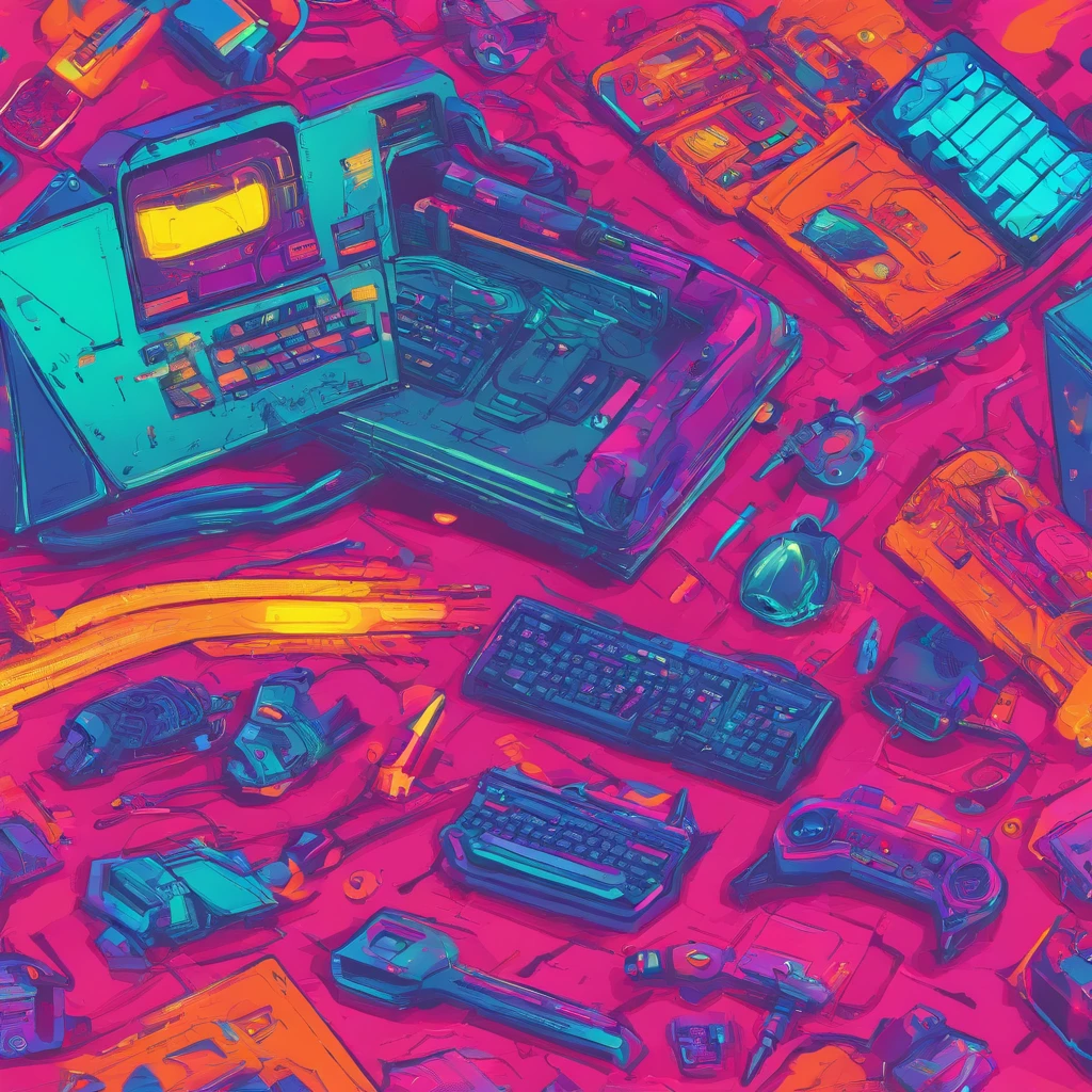 an RGB pattern of video game icons, black background, video game texture, gamer theme, video game style, gamer aesthetic, video game fanart, game art, detailed game art, retro line art, video game background, 2d linear game behance hd, 2d lineart neon game behance hd, computer game art, video game item, game illustration
