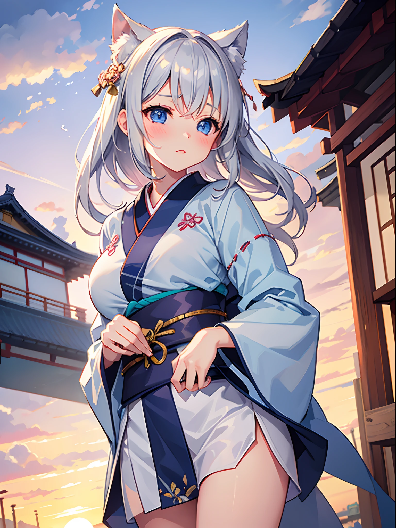 Breasts, Colossal, Twin Tails, Silver Hair, Japanese Clothes, Medium Quality