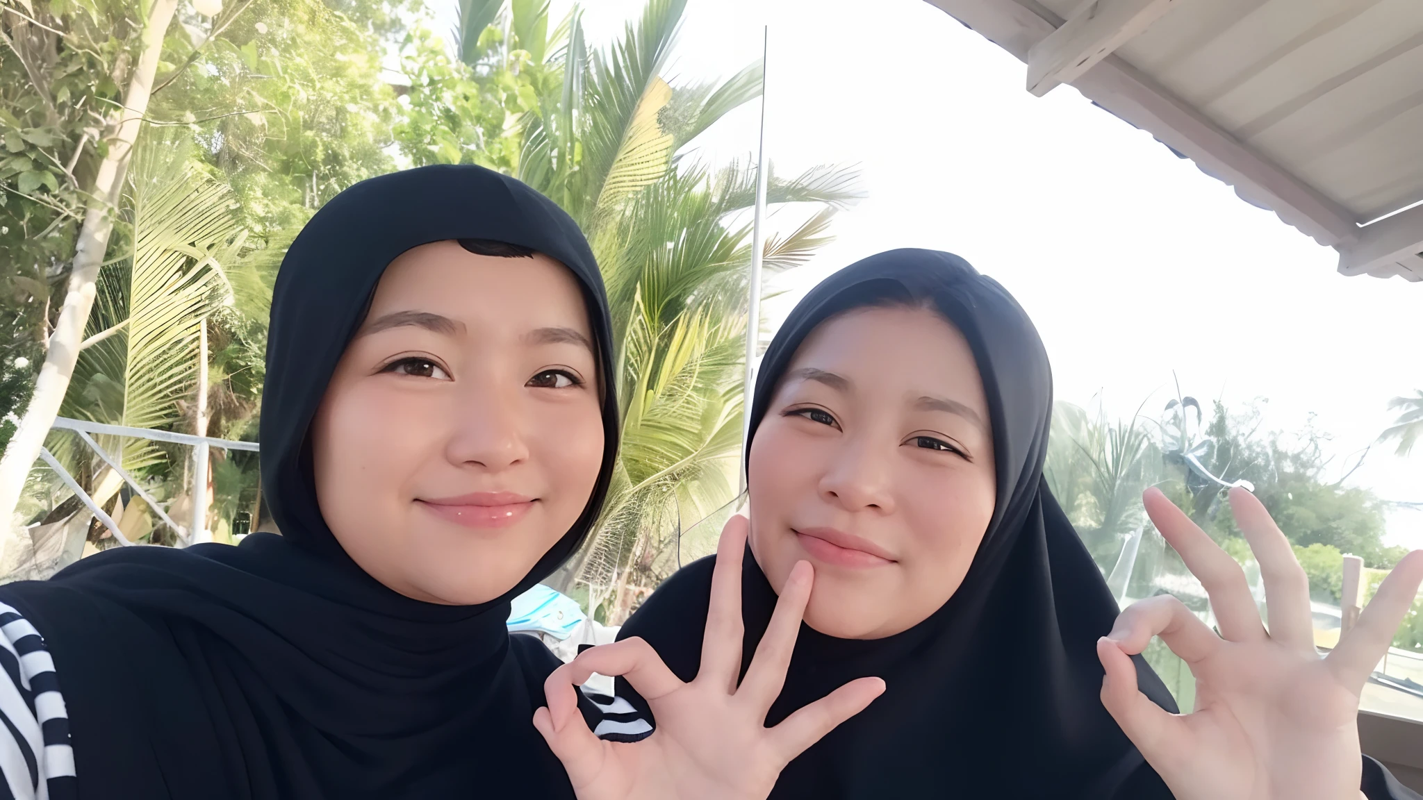 there are two women that are posing for a picture together, old picture, scandy and arender, happy friend, with a twin, sisters, with kind face, two girls, inspired by Naza, picture, with ivy, profile picture 1024px, her friend, very very low quality picture, a picture, peacefull, with funny feeling