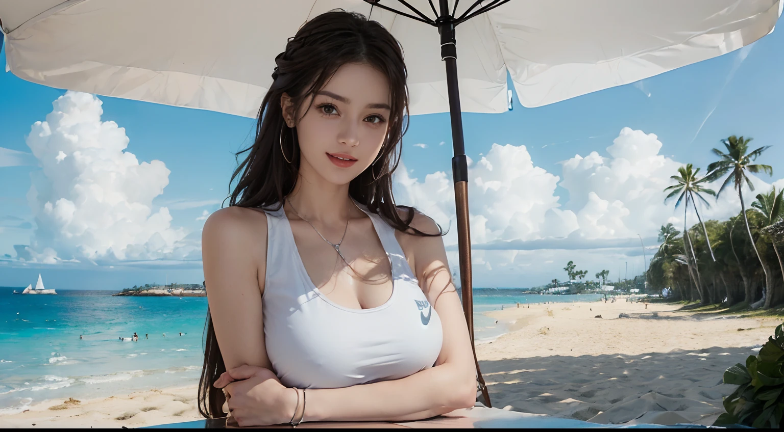 huge breasts, beautiful girl, high image quality, summer clothes, straw hat, naked as if taken with a single lens reflex camera
