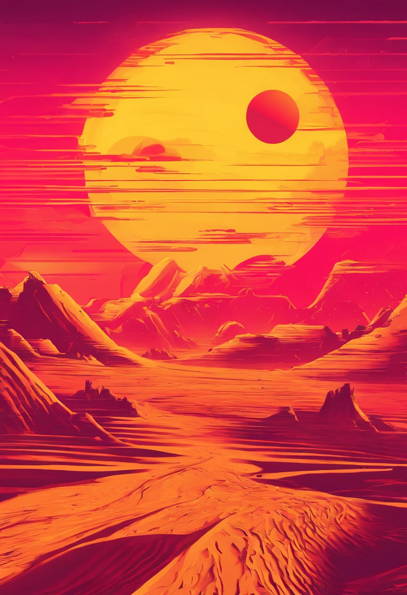 Desert background,Flying yellow sand,Red sun