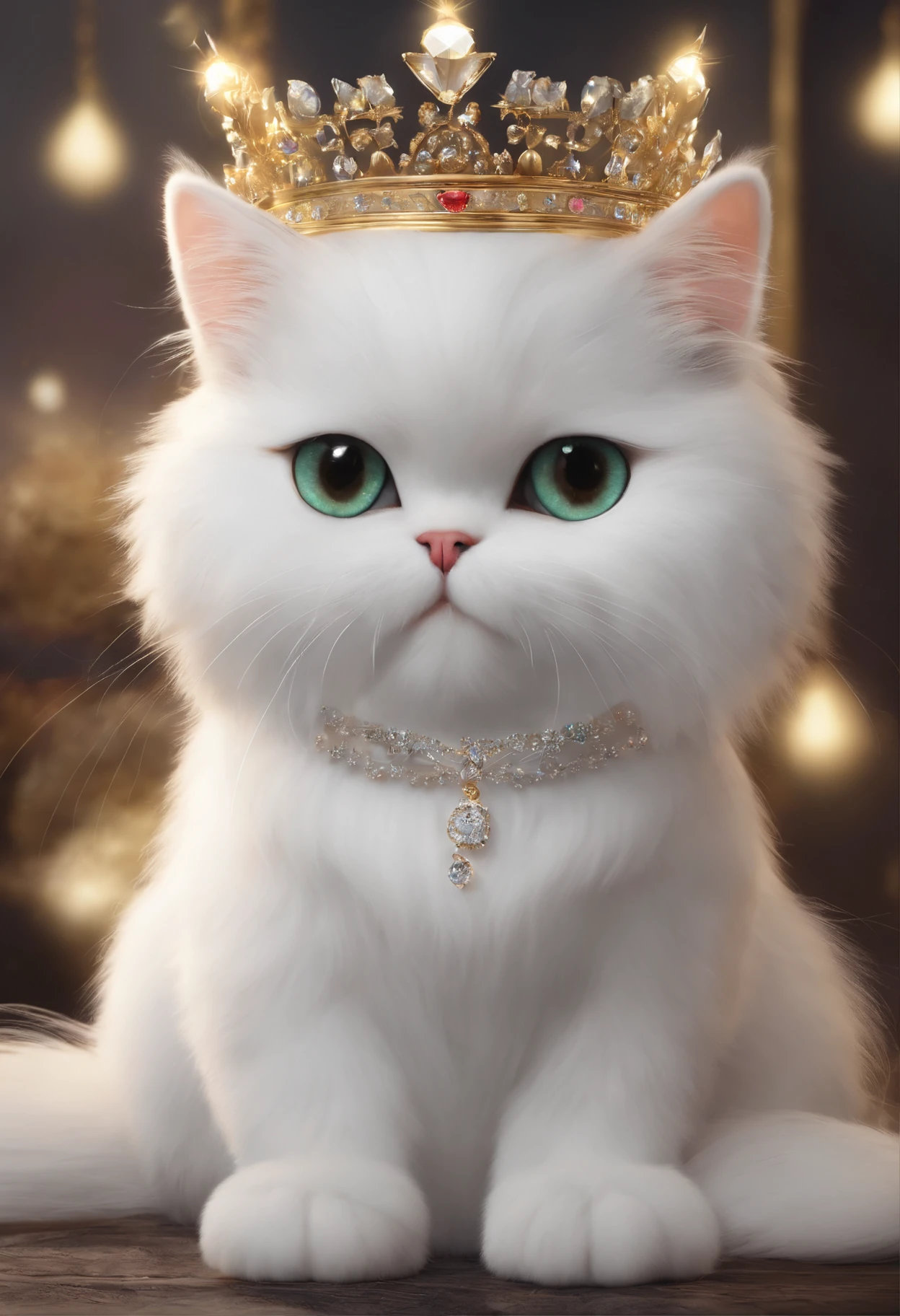 The various expressions of the white persian cat with a crystal crown, 9, multiple poses and expressions, happy, angry, cry, expression love, sleepy, arrogance, etc, emoji character, Lovely style, Anime,  Niji5, ar 3:4