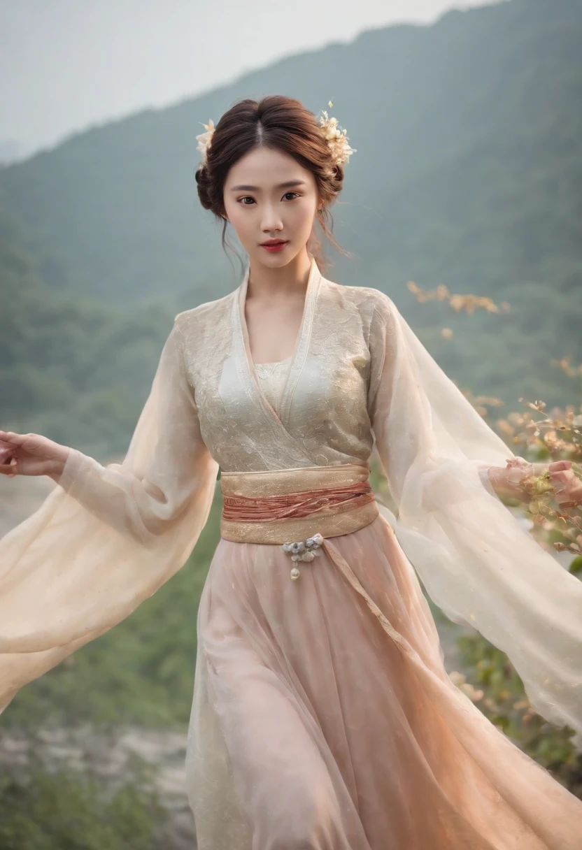 (Masterpiece, Best quality: 1.4), Detailed background,The beautiful fairy of ancient China looks into the camera,Streamers,Gauze clothes,Floating in mid-air,Elevation viewing angle,The Milky Way is brilliant,The full moon is empty,
