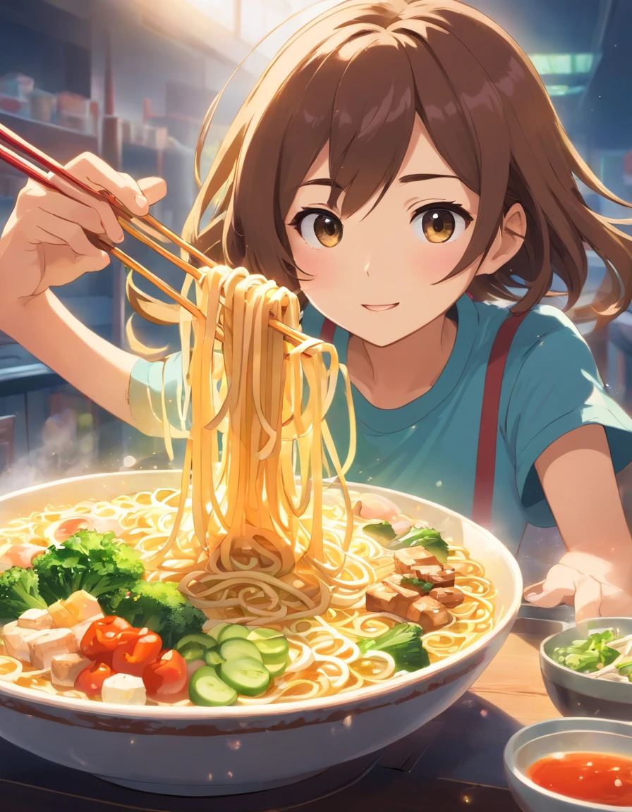 Delicious and tempting spicy noodles,Fresh vegetables are plentiful,The poached egg aroma is overflowing,Brown conch is delicious and delicious,Pepper has a strong flavor,The yellow bamboo shoots are crispy and delicious,The fungus has a delicate taste,Tofu has a good aftertaste,The noodles picked up by chopsticks are fragrant。illustration