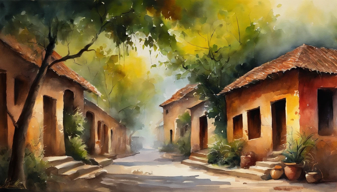 Vietnamemes scance, Old residential area,Red brick building,Big banyan tree,Clean the pavement,Fallen leaves,autumnal,in the early morning,Light yellow tone,super-fine,Carefully portrayed,high qulity,8K,