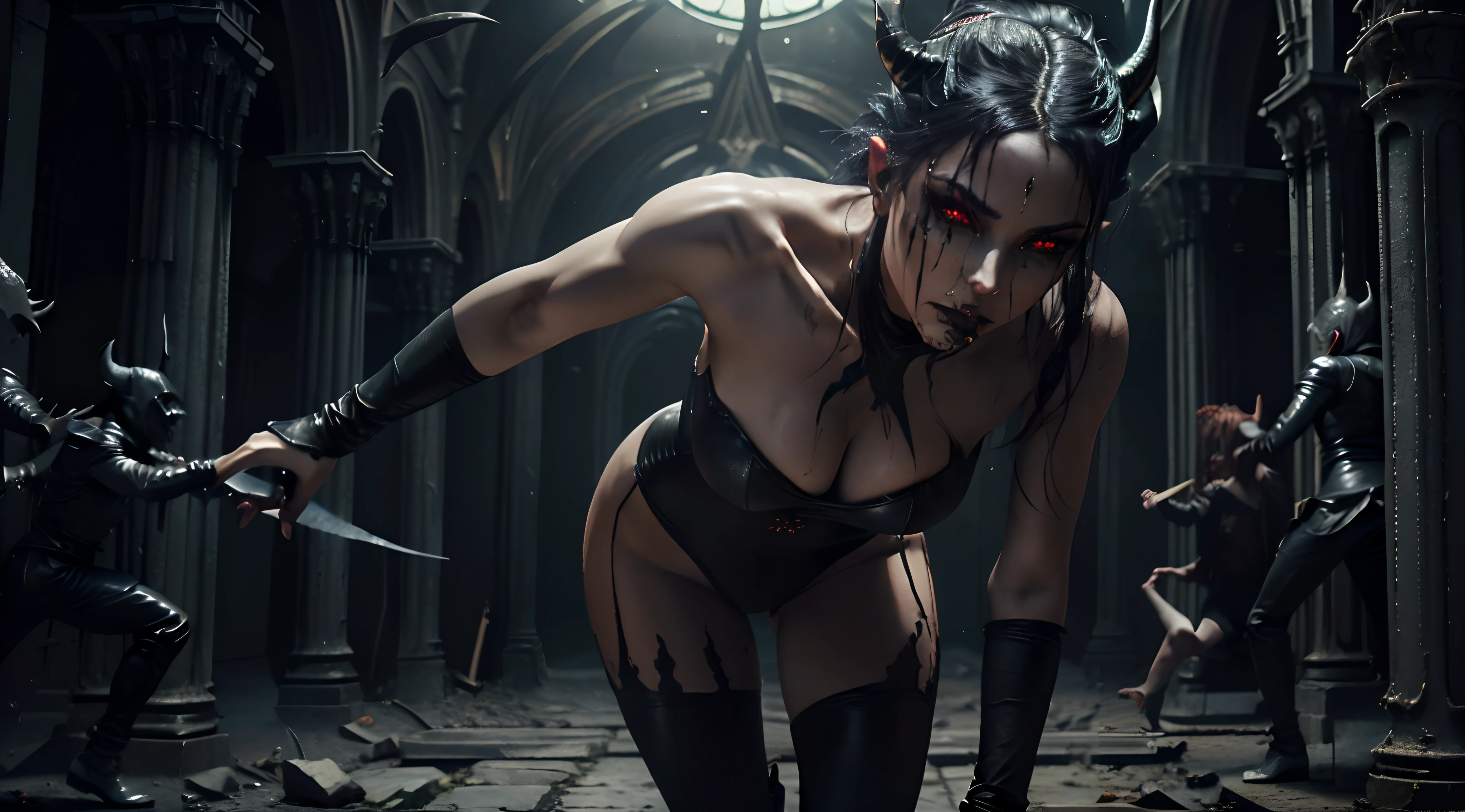 arafed woman in a black outfit with horns and a knife, photorealistic dark concept art, succubus | medieval, fantasy style 8 k octane render, best of artstation, cinematic cgsociety, unreal engine render + a goddess, diablo 4 lilith, cgsociety contest winner, 3 d render character art 8 k, unreal engine character art