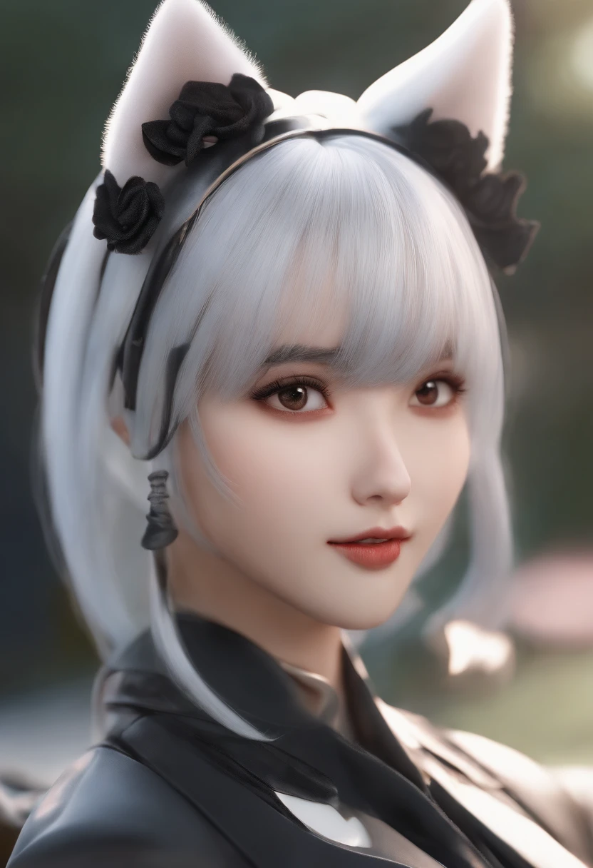black hair, hair bobbles, wince, longeyelashes, solid circle eyes, fake animal ears, light smile, ear blush, fang, drop shadow, anaglyph, stereogram, tachi-e, pov, atmospheric perspective, 8k, super detail, ccurate, best qu