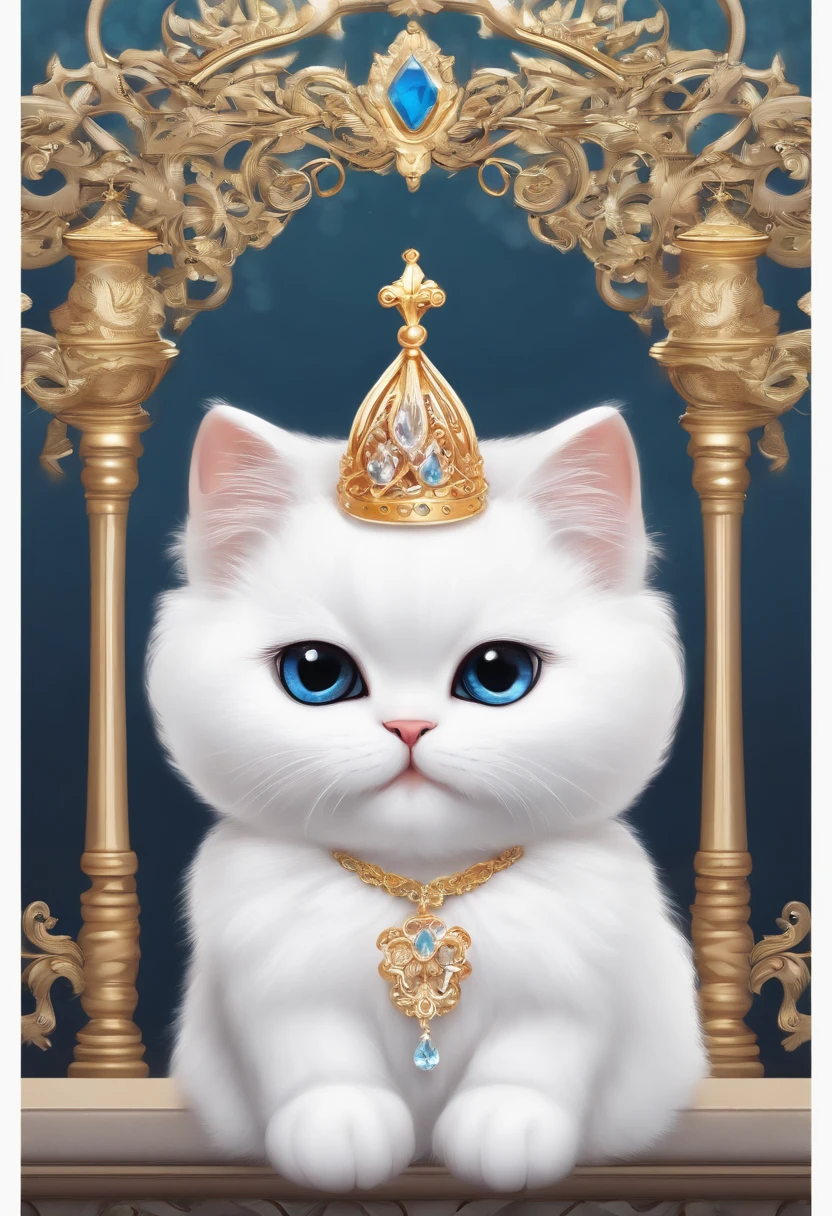 A set of emojis of white Persian cat cubs with crystal crowns,9 poses and expressions appear on one picture each,cheerfulness,irate,weeping,exhaustion,arrogant,favor,doubt,Trickery,Autistic and other states,Cute effect,style of anime,Niji5, ar 3:4