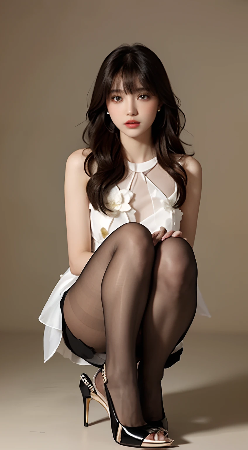 Beautiful detailed eyes,Single ball head,Transparent colorless complexion pantyhose,high-heels,Broken flower clothes,By bangs,ear studs