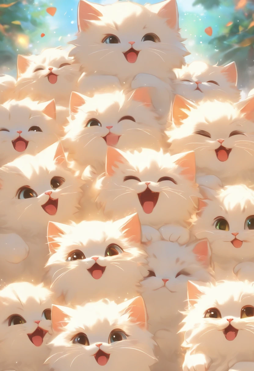 The various expressions of the white Persian kitten with crystal crowns in a meme bundle, appearing together in one image, showcasing 9 different poses and expressions including happiness, anger, crying, exhaustion, arrogance, affection, confusion, mischief, and sulking. These adorable kittens are in an anime-style with a cute effect. The image quality should be (best quality, 4k, 8k, highres, masterpiece:1.2), ultra-detailed, and (realistic, photorealistic, photo-realistic:1.37). The art style should emphasize on the expressions and cuteness of the kittens. The color palette should be vibrant and playful. Additionally, the lighting should be soft and gentle, creating a warm and cozy atmosphere for these adorable creatures.