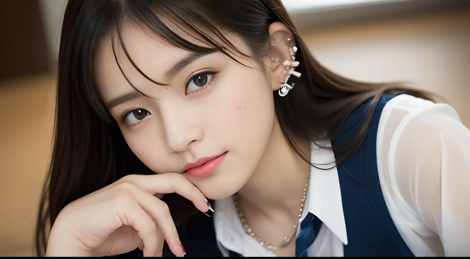 ((32ｋ,high detal,high-detail、​masterpiece,Attention to detail,full body Esbian,Lori,独奏))),Raw photo & realistic atmosphere,beautiful dark blue eyes,Detailed mouth,Glossy lips,Detailed eyebrows,Eyes drawn in detail with soft white skin that shines with every detail、Very beautiful eyes with azure eyes,Detailed lips、Very beautiful face,Very well-formed face、Lifelike face,shiny beautiful lips,Beautiful eyebrows,Infinite reality,Japan High School Uniform Best Design, Realistic Young Gravure Idol,Very cute high school girl, , japanese girl school uniform, Japanese high school  girl , Young Sensual Gravure Idol, Young Gravure Idol, Beautiful and cute１7  old schoolgirl,the whole body is wet,dripped out,with a flushed face,Tremendously beautiful１7-year girl,natural soft light、The body is dripping wet,Sheer clothing,Brown shiny hair,Hair is wet,Dripping water,dripping,（bare-legged,,White short-sleeved shirt with wet underwear showing through,summer clothing,Beautiful kind eyes,Looking at the camera：1.3）,(((Soft and glowing skin,youthfulness,Slightly chubby,Lying on a mat in a gymnasium,Beautiful smooth legs,Gentle smile,,Immature body,Medium chest,Shaggy cut,See-through schoolgirl short sleeve shirt with wide open breasts,Photographer's Necklace,piercings))),（Somewhat childish,Kamimei,Shot from the air,Shot from directly above,Shot in the middle of the neck：1.5）