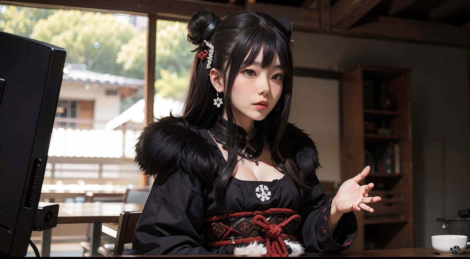 Woman in Ainu black costume