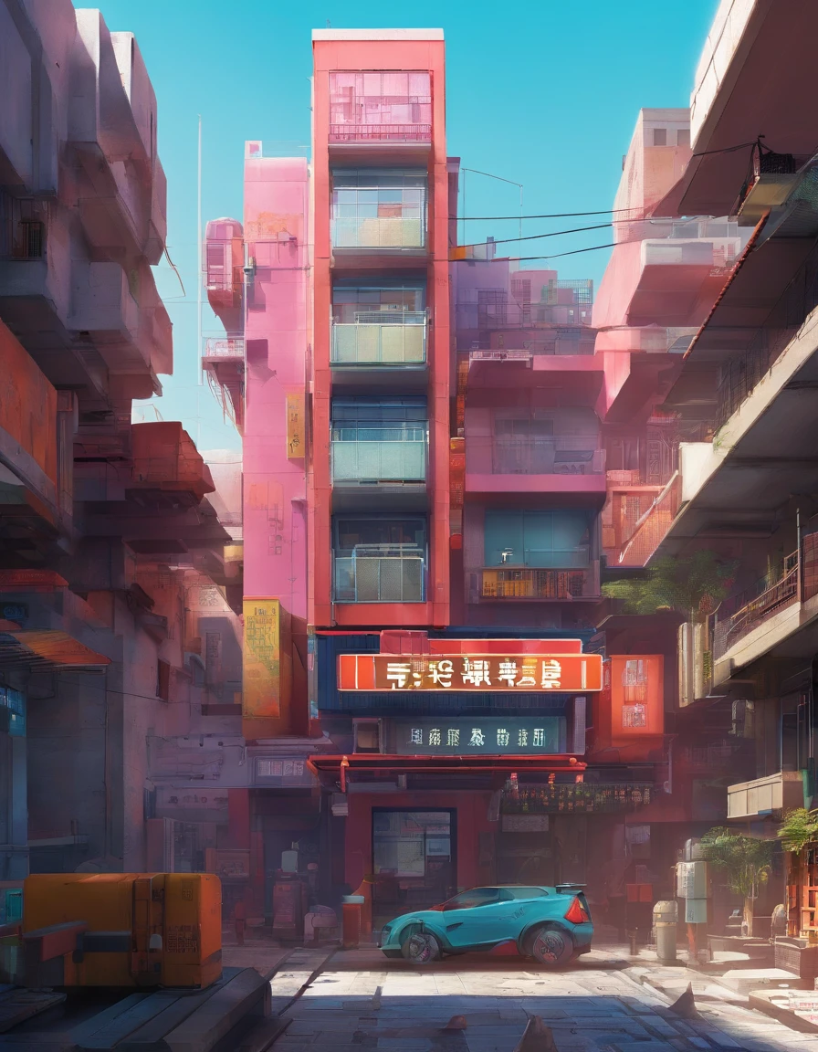 Oriental fantasy color building,Urban agglomerations,Chinese elements,cyber punk perssonage