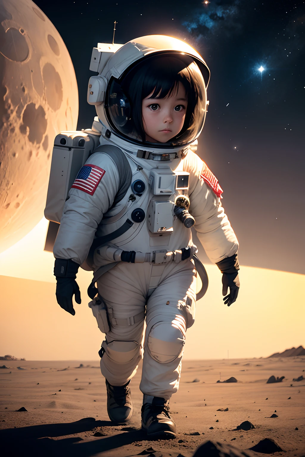 Masterpiece, Best quality, Masterpiece, Godlike quality, Godlike art, Highly realistic,((An astronaut on a Martian rock))，Wearing a spacesuit,Astronaut helmet。((Twinkling stars in the distant sky)),((Vast panorama)).((Masterpiece)), ((Best quality)), ((A high resolution)), ((Extremely detailed Cg Unity 8K wallpaper)),