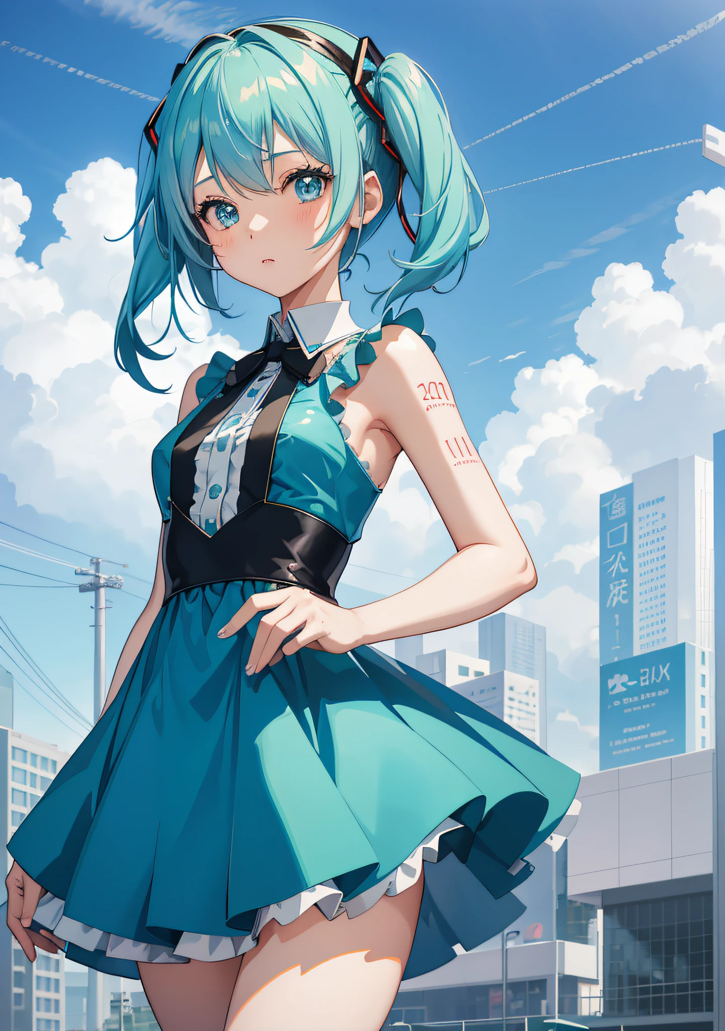 a girl with blue hair wearing a blue dress, loli in dress, hatsune miku short hair, anime moe artstyle, mikudayo, rem rezero, cute anime waifu in a nice dress, anime girl with teal hair, rei hiroe, 2 d anime style, pixiv, rei ayanami, at pixiv, hatsune miku