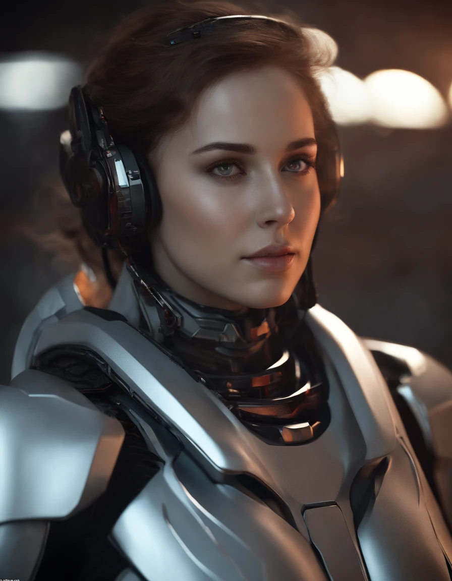 Woman, 18 years old,((best quality)), ((masterpiece)), (detailed), Midjourney Style, close-up, perfect face, exquisite facial texture, and resolute eyes,robot, red eyes, concept art, inspired by Marek Okon, digital art, Crysis Nanosuit, futuristic, (glowing elements:1.1), 4:3 aspect ratio, dynamic duo,upper body