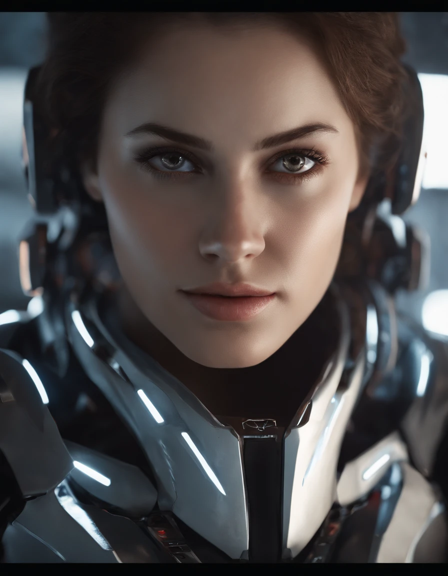 Woman, 18 years old,((best quality)), ((masterpiece)), (detailed), Midjourney Style, close-up, perfect face,red eyes, exquisite facial texture, and resolute eyes,robot, concept art, inspired by Marek Okon, digital art, Crysis Nanosuit, futuristic, (glowing elements:1.1), 4:3 aspect ratio, dynamic duo,upper body