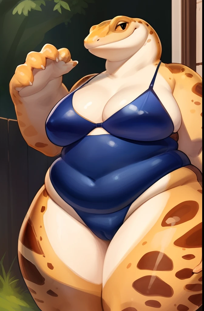 masterpiece, high quality, hd, 4k, 8k, upscale, realistic, detailed background, adult age, anthro, gynomorph, female (thick:1.3) (gecko), scales skin, (huge hips:1.1), (huge thighs:1.1), standing,(by buta99, by bebebebebe, by con5710), (nsfw), innie pussy, plump labia, snout, good drawn face, animalistic proportions, toony proportions, monstrous style, seductive eyes, sexy look, big hands, big legs, (clothed a translucent swimsuit:1.2), fully clothed, skimpy, chubby, obese, fat, deep navel
