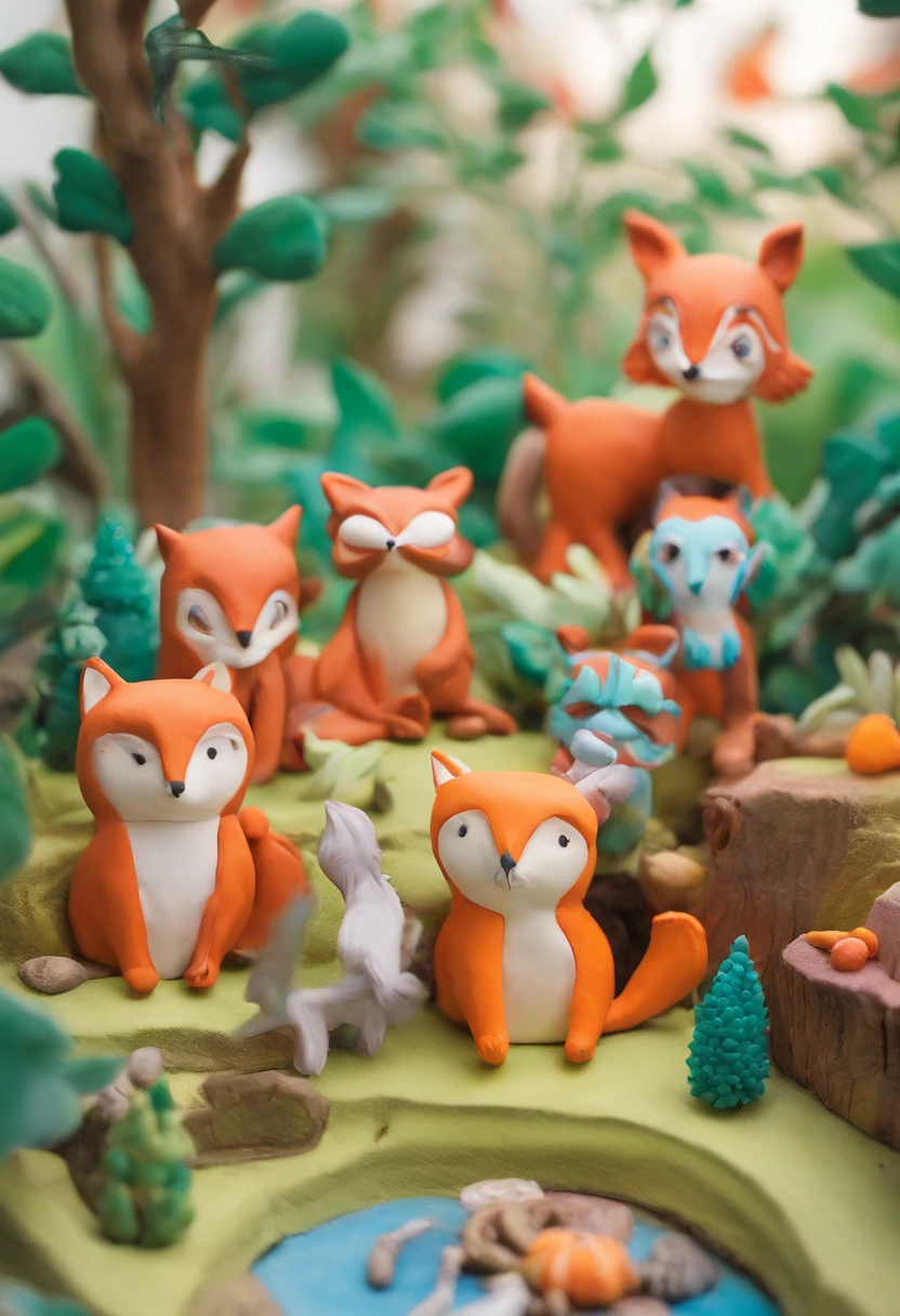 Children's style, 児童書, Hareful, foxes, Squirrels and owls, in woods, Quite, 发光, stas