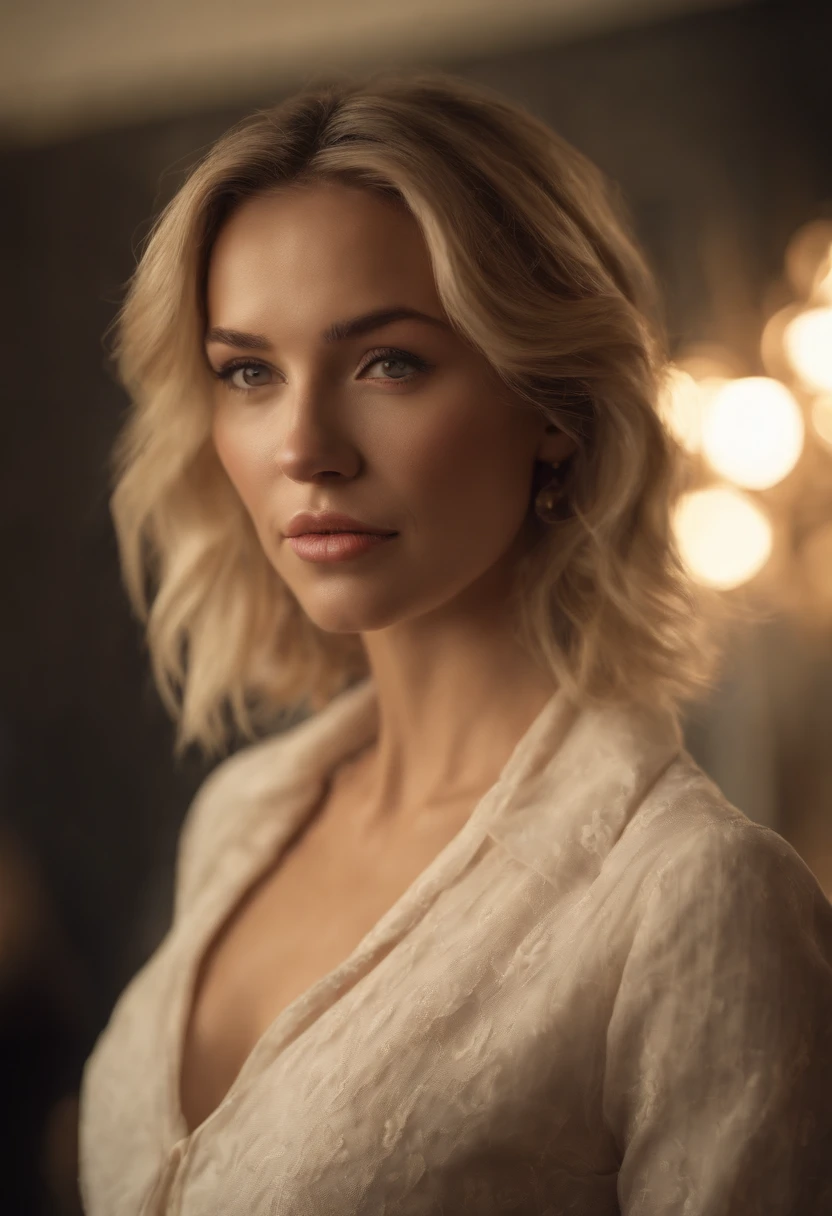((Cinematic light, Best quality, 8k, Masterpiece :1.3)), 1girl, Pretty woman with slender abs :1.2, (ted blond hair, small breasts :1.3), skirt, bra :0.3, strapless, seductive open lips, Couch, Ultra-detailed face, Detailed eyes, Double eyelid