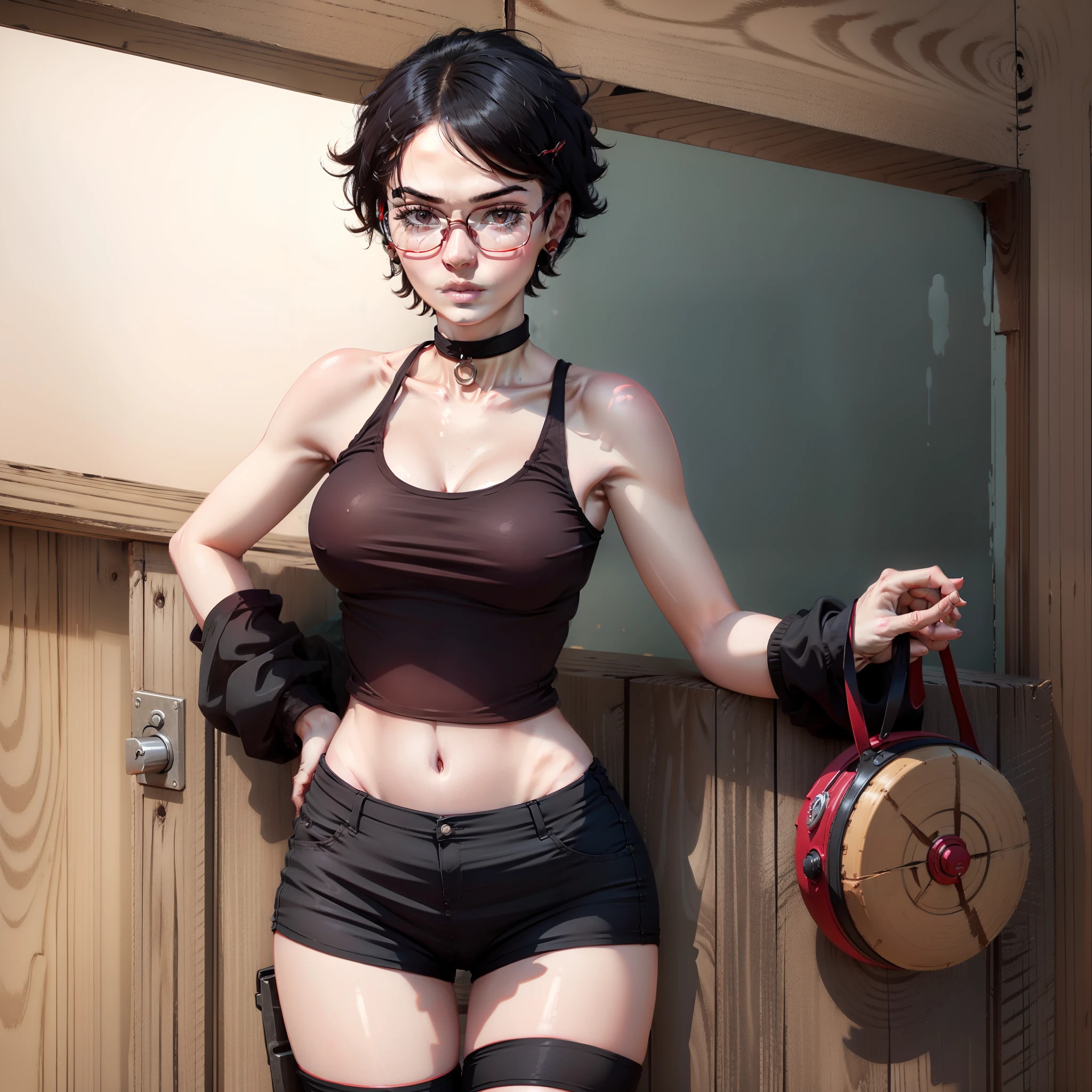 1 girl,tanktop,hotpant,red glasses,sexy