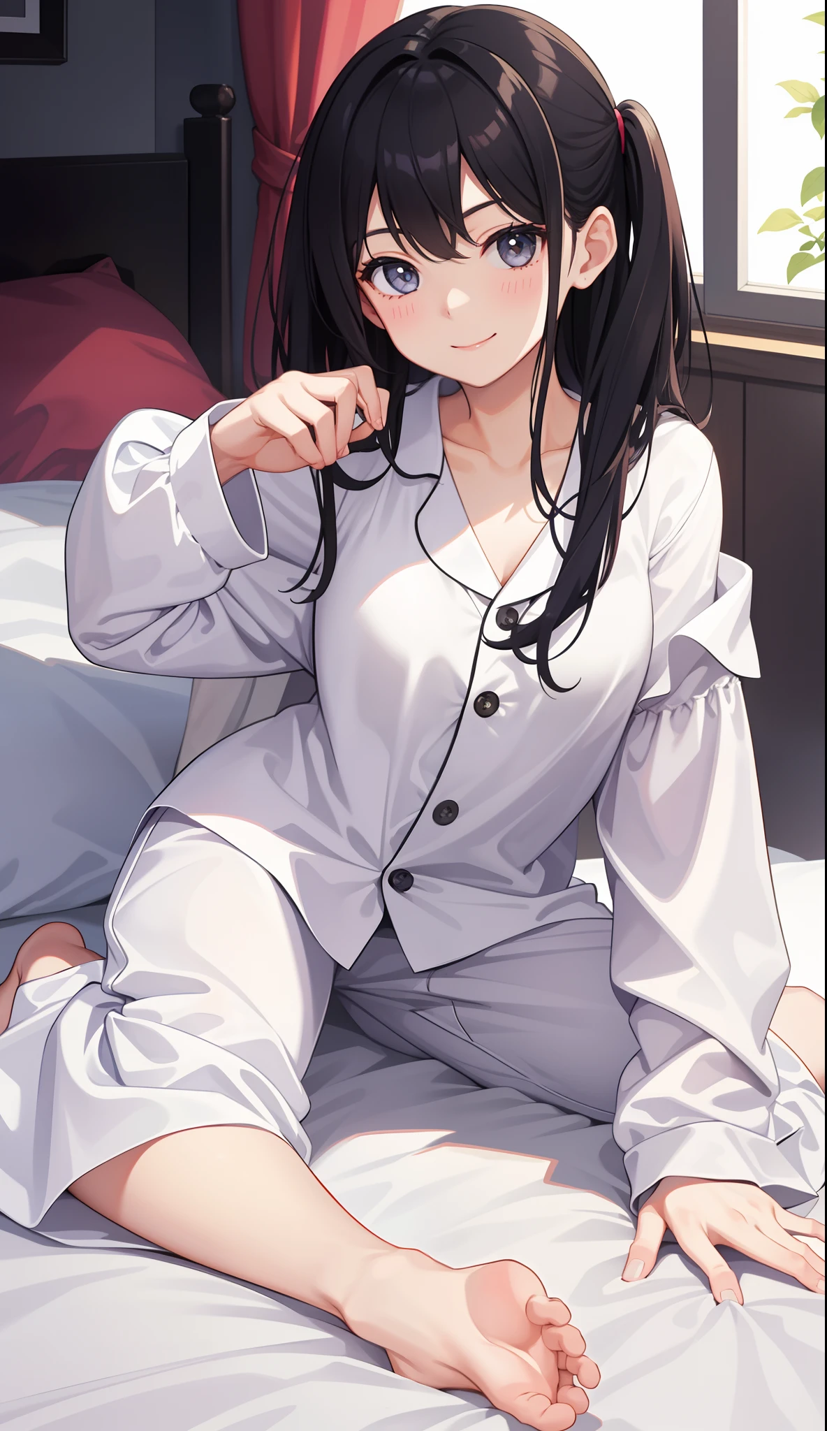 1girl in、A smile、Relax in your room、Wear only a large shirt、(small tits)、