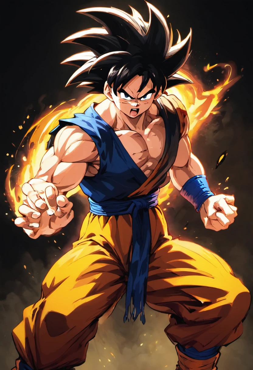 Dragon Ball Goku，Great ape, full body portrait，of a real，Facial features are carefully depicted，Realistic skin texture，Dark style，depth of fields，high light，Real light，Ray traching，oc rendered，Hyper-realistic，best qualtiy，8K，Works of masters，super-fine，Detailed pubic hair，Correct anatomy，sharp focus on eyes，facial features are carefully depicted. Goku Disfrutando de Fideos Chinos en un Restaurante" Description: En un restaurante acogedor con toques orientales, Goku, el famoso guerrero saiyajin, se encuentra en la cocina, rodeado de aromas deliciosos. Dressed in his iconic martial arts uniform, Goku is in a kitchen counter con un plato de tallarines chinos, mientras sostiene los palillos con destreza. With a smile of anticipation, Goku se dispone a saborear los fideos con entusiasmo. His fellow Z warriors meet at a nearby table, Observing with amusement his encounter with terrestrial cuisine. Behind him, los chefs del restaurante, ataviados con sus uniformes tradicionales, They watch with admiration the legendary fighter as he enjoys the meal. The atmosphere is full of warmth and camaraderie, despite the epic adventures that Goku and his friends regularly face. Soft lighting enhances the scene, making the colors of the ingredients and the decoration of the restaurant shine with a cozy luminosity. La imagen captura un momento inusual y relajado en la vida de Goku, showing his most human side while enjoying an earthy meal in the midst of his amazing exploits.