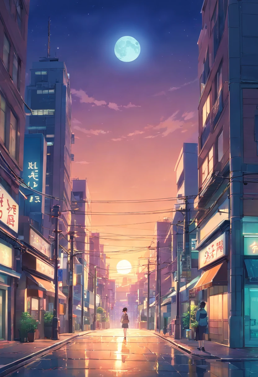 Background, City night background, the huge moon,minute details, ultradetailed,