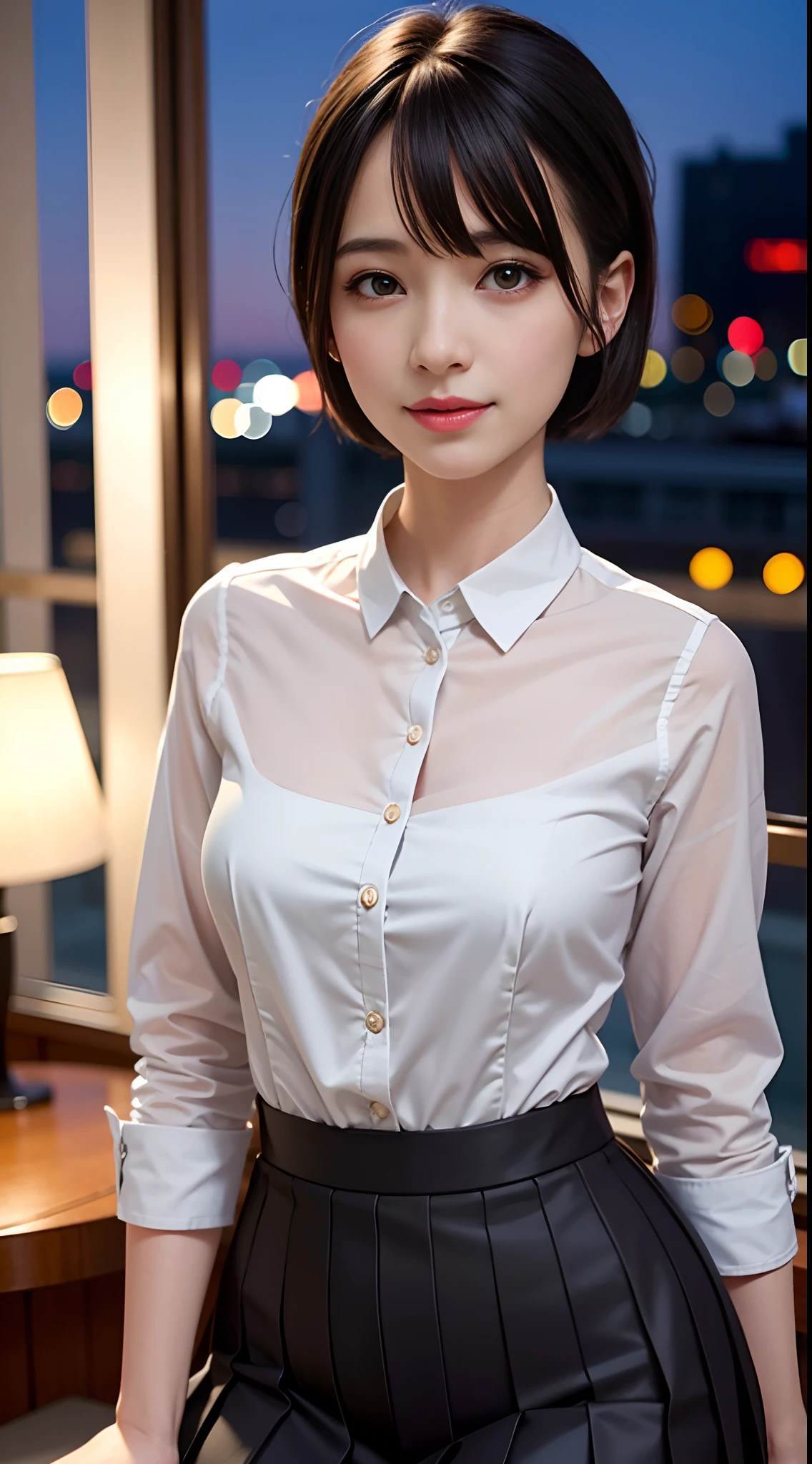 (8k, best quality, masterpiece: 1.2), (realistic, photorealistic: 1.37), ultra detail, soft light, highest quality, ultra high resolution, hdr raw photo, sharp focus, complex texture, skin imperfections, one girl, cute, alone, beautiful fine sky, fine café, open window, leaning against wall, date, blush, (smile: 1.15), (mouth closed), small, Beautiful Fine, Beautiful Nose, Rain, (Short Hair) :1.5), Floating Hair NovaFrogStyle, cleavage, Nipples visible, (((Relaxed pose)), Silver hair, Unkempt hair, Squinted eyes, Thin eyebrows, Adult face, Full shot body, ((Collared shirt, lace, sheer shirt, thighs) skirt, black thigh socks)), Dark studio, Rim lighting, ((outside it's raining, wet skin, wet shirt, wet hair)), blue light, long legs, [[black lace cleavage underwear]],