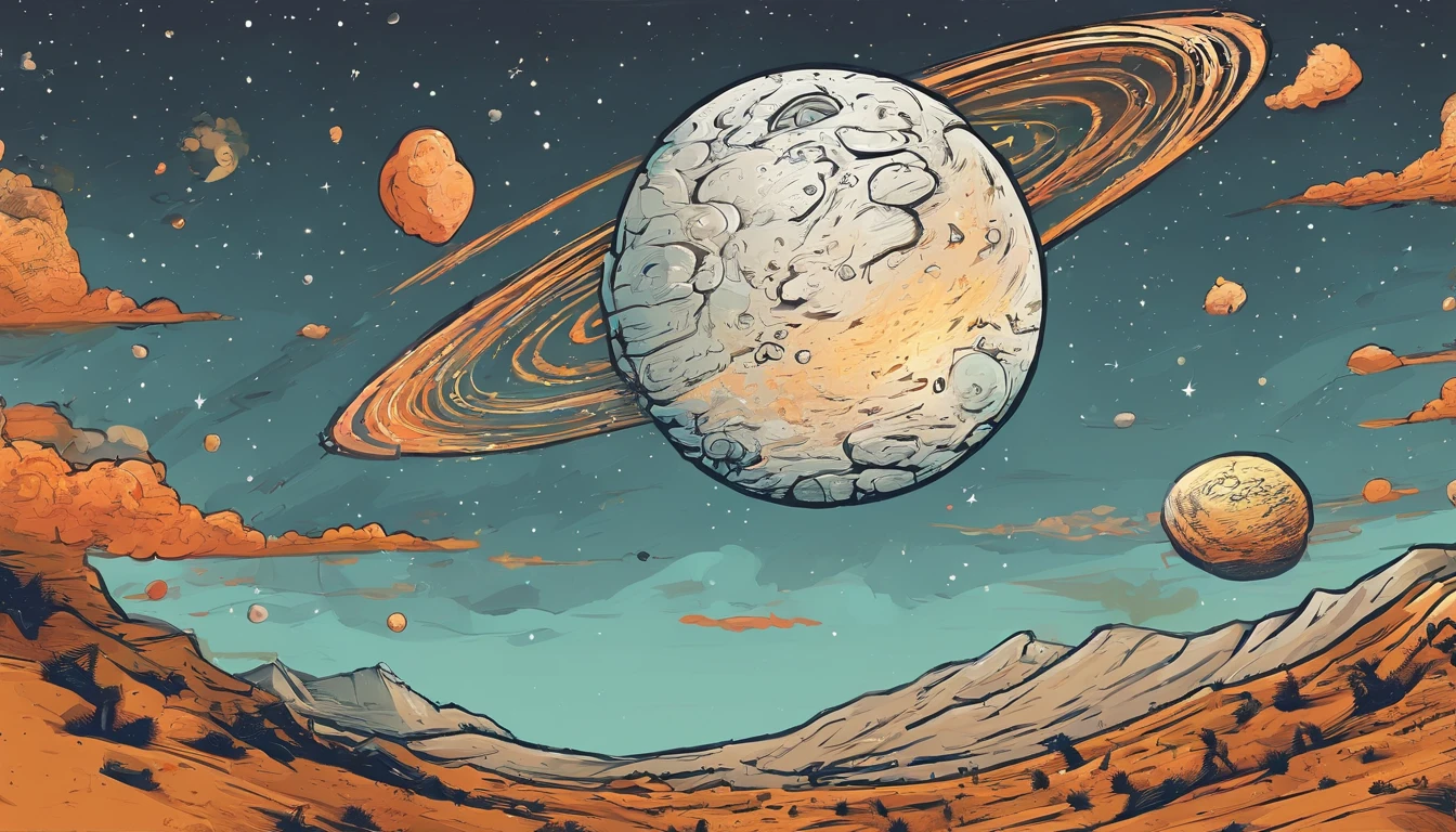 Un asteroide encadenado arrastrando una estrella, logotipo, estilo caricatura, arte abstracto