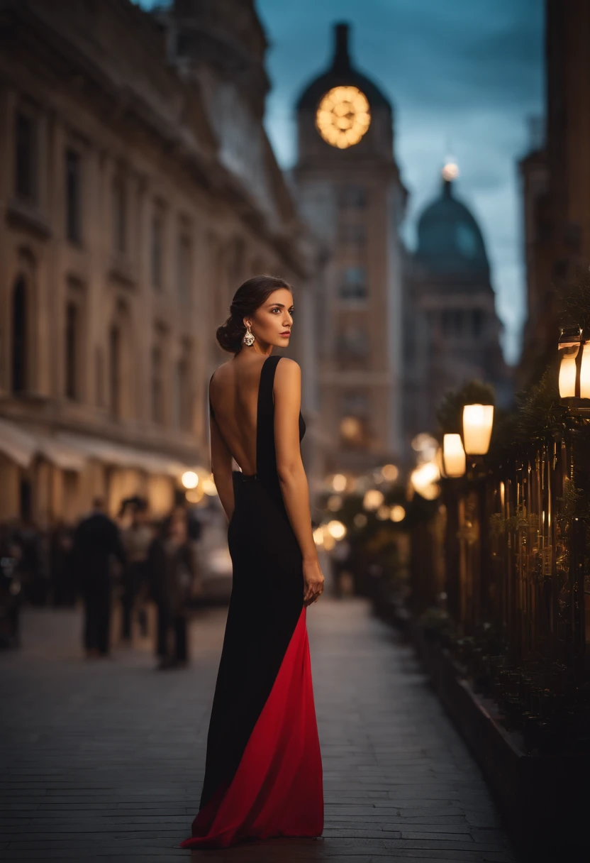 A stunning beauty with flawless features captivates the city streets in a realistic professional and marketing photoshoot. Through the lens of an 85 mm, her alluring gaze creates a magnetic connection with the viewer. Every detail, from her perfectly contoured face to her graceful posture, exudes confidence and elegance. The bustling urban backdrop, adorned with architectural marvels, adds depth and sophistication to the composition. This visually striking portrayal showcases the epitome of contemporary beauty in a vibrant metropolis.