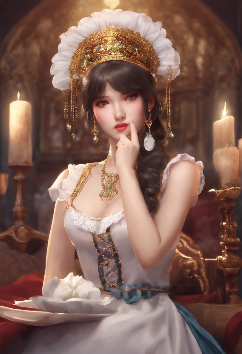 Best Quality, masutepiece,  Franziskafkarma, Solo, 1girl in,,embarrassed, Maid headdress, maid apronl, maid, face to the viewer, annoyed,