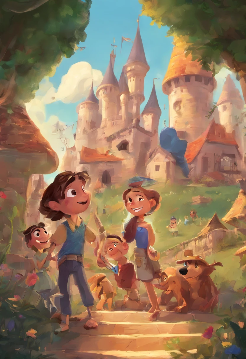 (La mejor calidad, Obra maestra:1.2), Familia alegre de padres, Children, y abuelos riendo incontrolablemente mientras leen historias divertidas, Estilo Disney Pixar