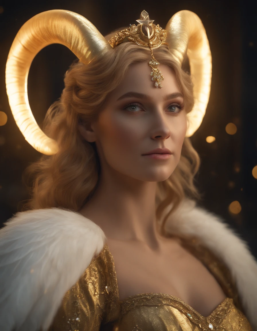 (best quality,4k,8k,highres,masterpiece:1.2),ultra-detailed,(realistic,photorealistic,photo-realistic:1.37), Taurus anthropomorphic Angel:1.7, (Ox horn:1.3), medium shot, glowing light eyes, golden hair, Golden crystal glass material, royal flash noble, sacred, Very bright colors,Light particles, with light glowing,Mshiff,wallpaper art,UHD wallpaper, (Paired with Canon EF 35mm F/1.4L II USM lens for versatile compositions:1.2)