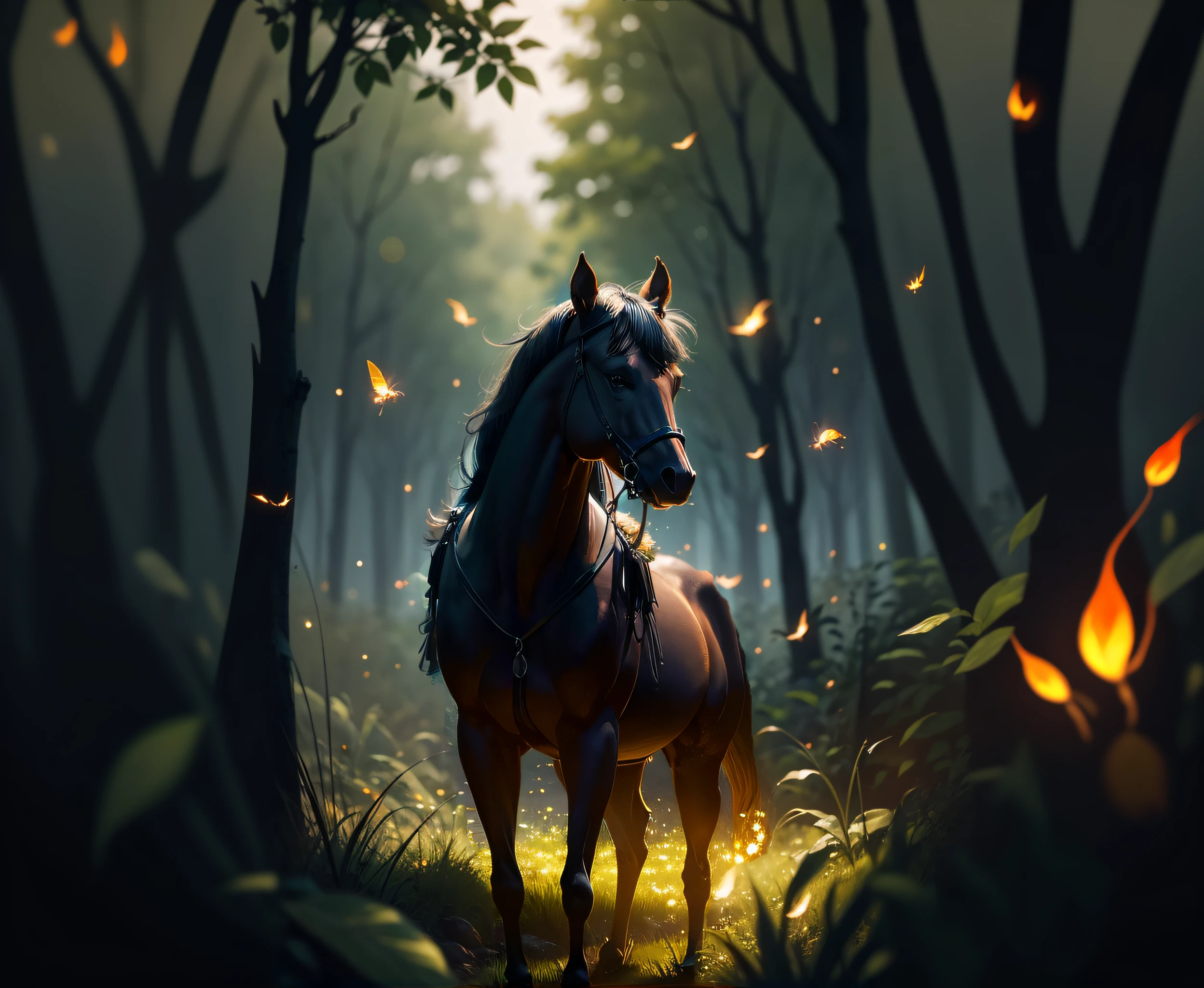 leaves and fire flies