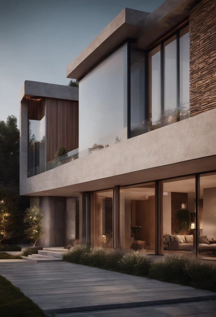 modernvilla, mabuilding, front, architecture, stone and glass, photo of a house, architecture, beautiful, masterpiece, best quality, super detailed, realistic, photorealistic, 8k, sharp focus