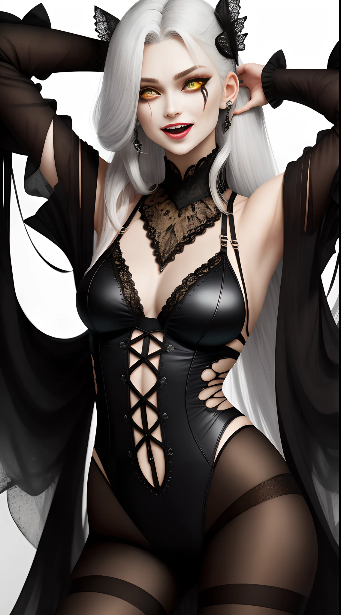 tmasterpiece, Best quality at best,Highest image quality,2048 resolution, 1girll, 独奏, yellow eyes, Gradient eyes, O cabelo multicolorido, Brown gradient hair,Beutiful women,Perfect facial features (BREAK shirt), Broken and torn pantyhose,, teardrop, Be red in the face, dreads, Scream, teeth, evilsmile, (ssmile), and the tongue sticks out, laughingly, with her mouth open, roll eyes, head looking up, full bodyesbian, Armpits, Arms up, (Torso grab, Tickle, mitts, Intangible limbs:1.2), TKL
